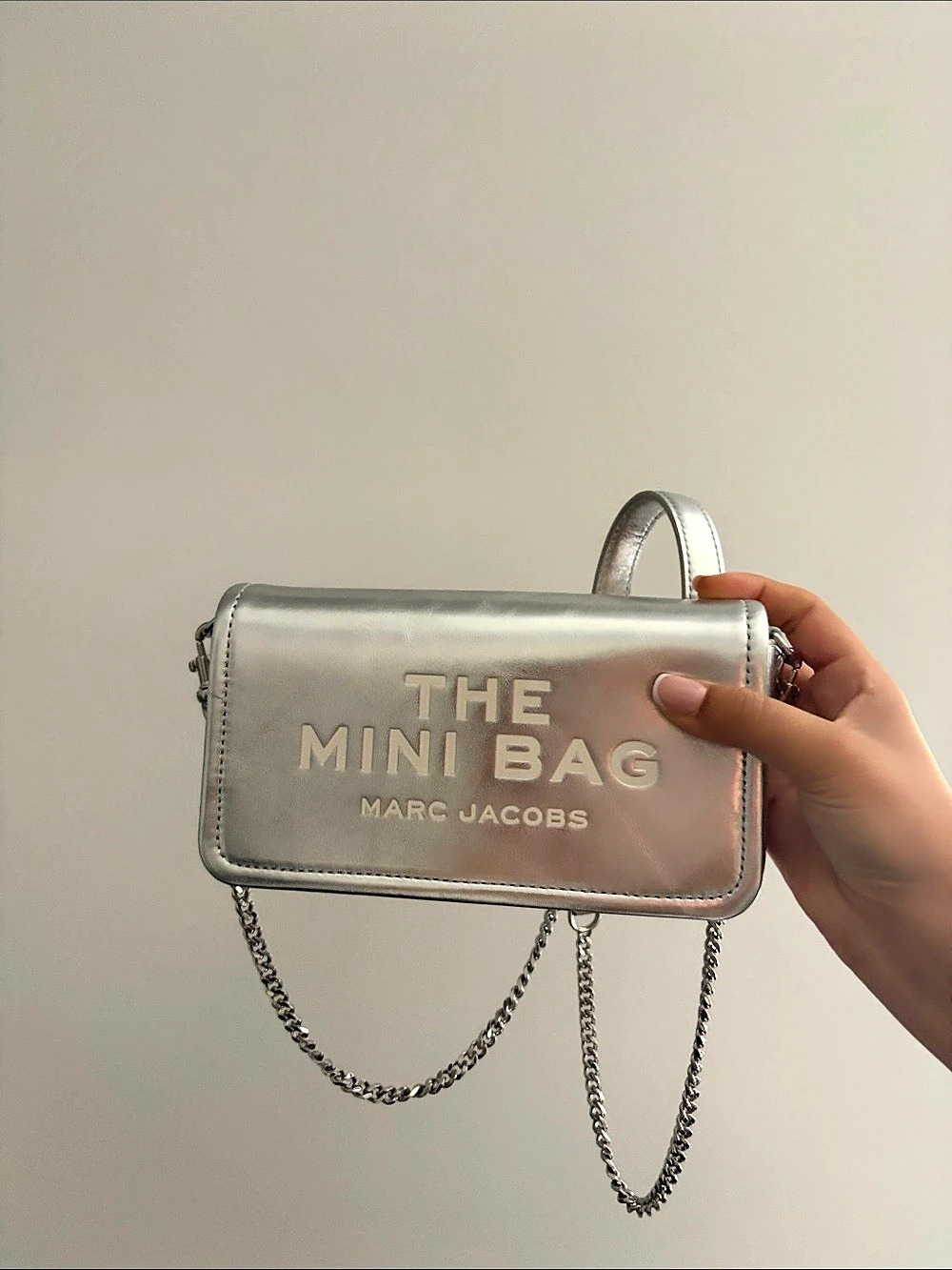 Marc Jacobs The Metallic Leather Chain Mini Bag Silver | NWT
